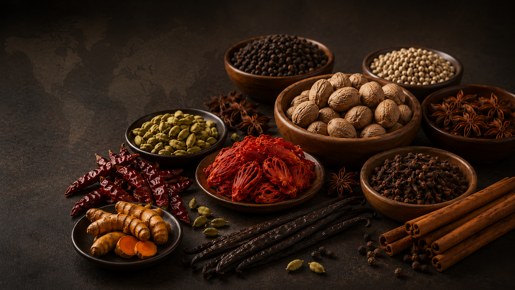 Indonesian spices arranged for trading enquiries